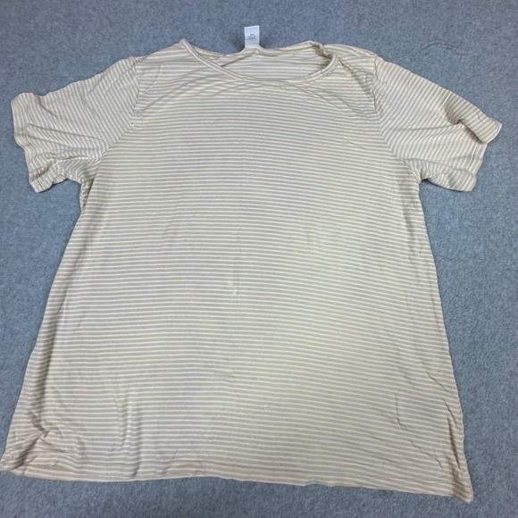 Old Navy Tops - Old Navy Luxe Womens Medium Tan White Striped Short Sleeve Crew Neck T-Shirt